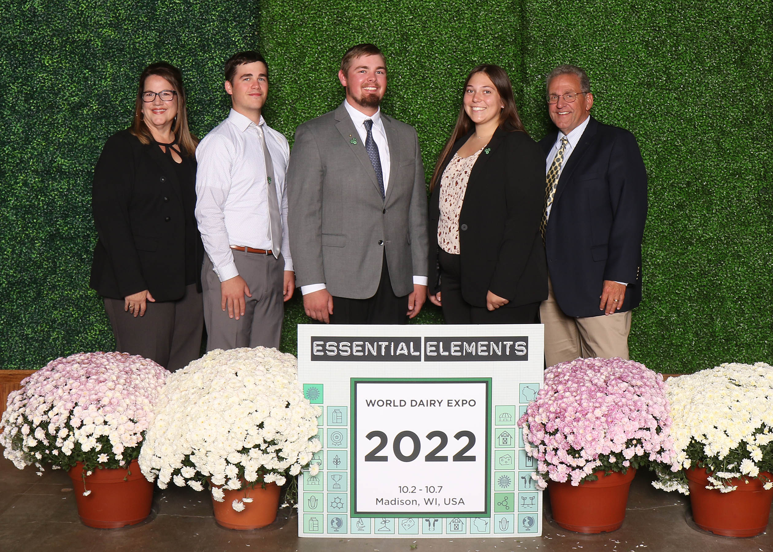 Coach Sarah Black, Collin Galbraith, Tyler Klopfenstein, Juanita Bullock, and Coach Dr. Joe Domecq at the International Post-Secondary Dairy Cattle Judging Contest at World Dairy Expo (photo courtesy of Agri-Graphics).